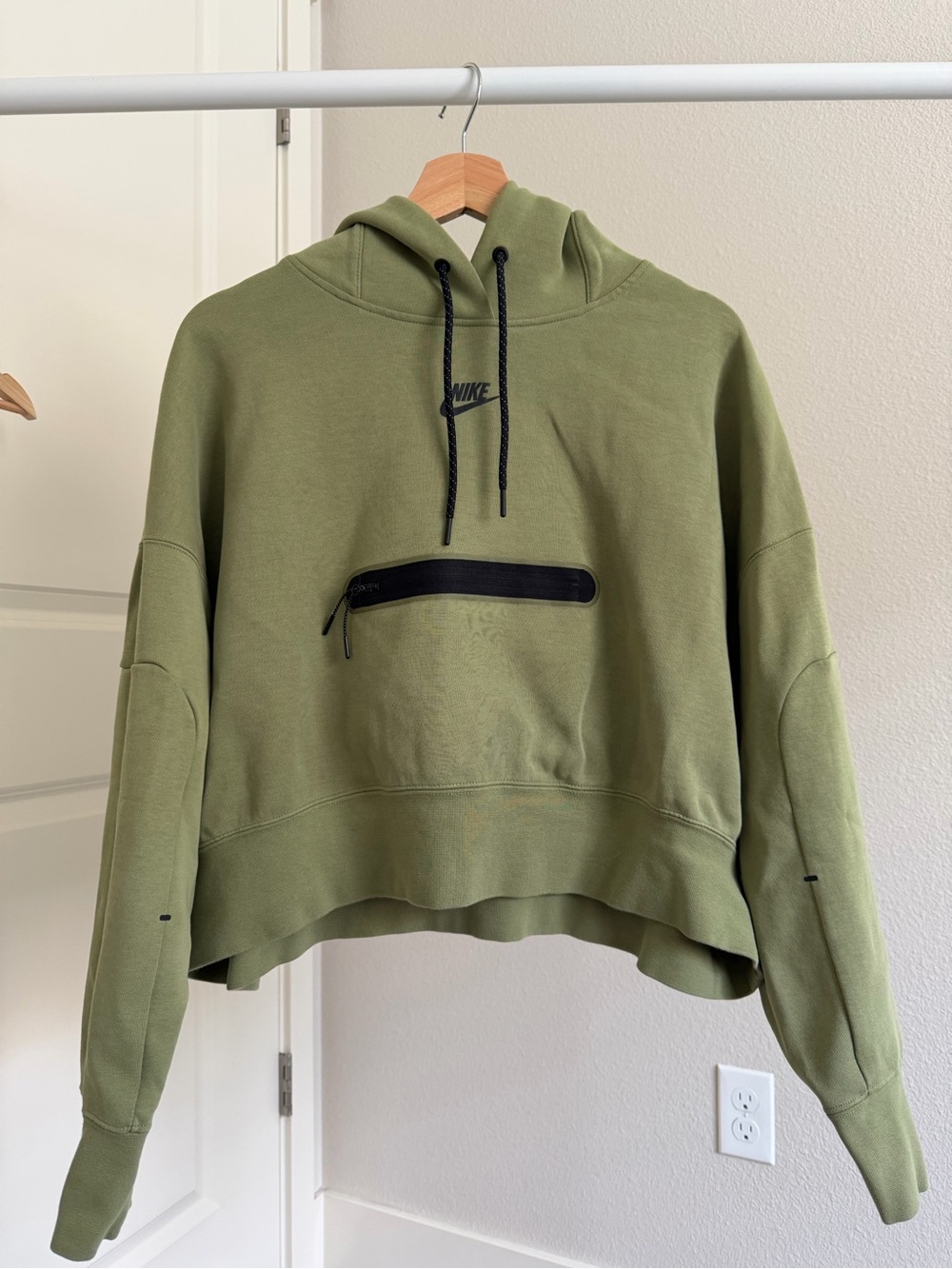 Nike Olive Green Hoodie with Black Zip Accent